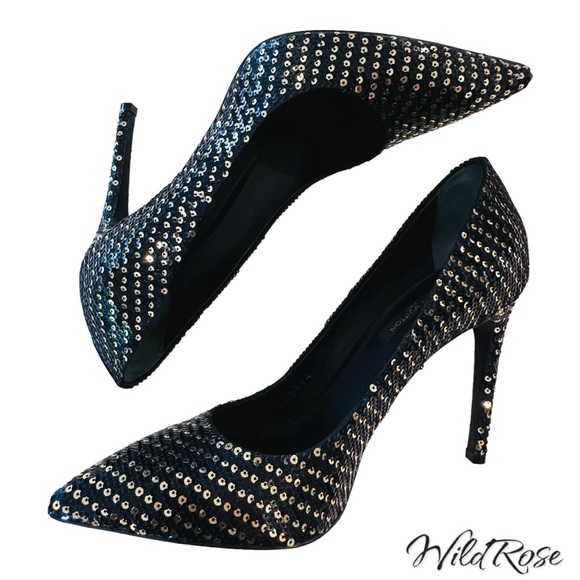 Louis Vuitton LV ‘Midnight Sun’ Black & Gold Sequins Pointy Toe Leather Pumps 36 - Picture 5 of 16